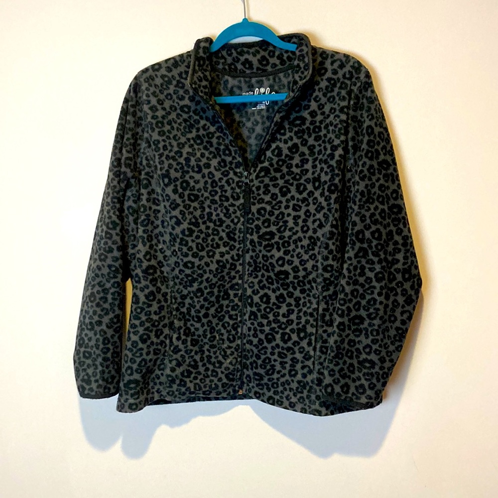 Animal print black and grey fleece Jacket